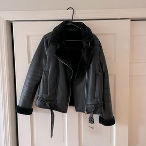 Faux leather black sherling jacket